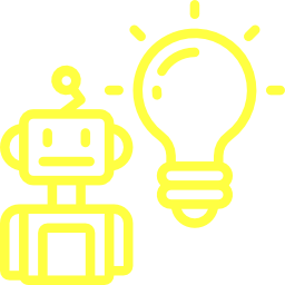 A illustration of a robot with a lit lightbulb on its side.