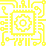 Illustration of a gearwheel on a chip.